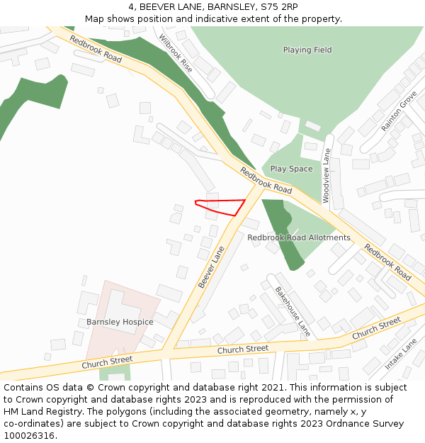 4, BEEVER LANE, BARNSLEY, S75 2RP: Location map and indicative extent of plot