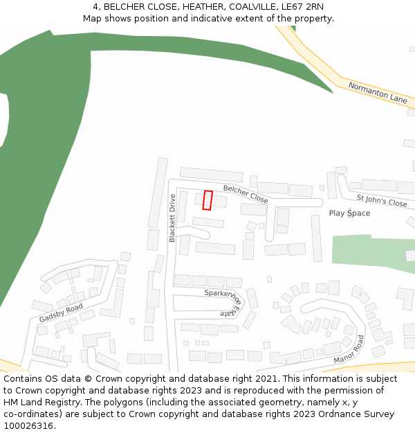 4, BELCHER CLOSE, HEATHER, COALVILLE, LE67 2RN: Location map and indicative extent of plot
