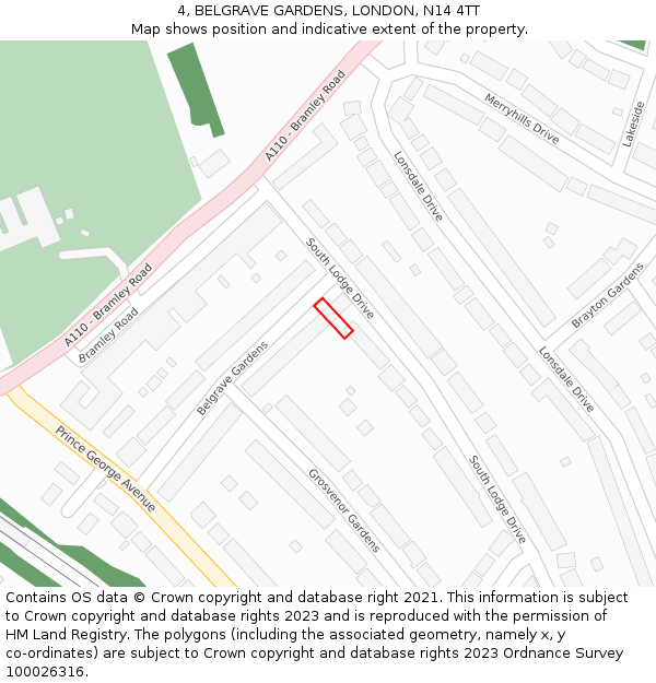 4, BELGRAVE GARDENS, LONDON, N14 4TT: Location map and indicative extent of plot