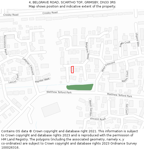 4, BELGRAVE ROAD, SCARTHO TOP, GRIMSBY, DN33 3RS: Location map and indicative extent of plot