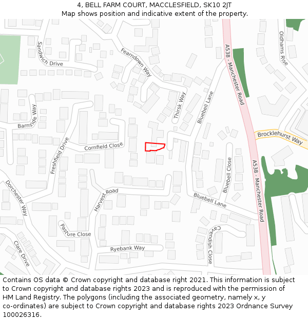 4, BELL FARM COURT, MACCLESFIELD, SK10 2JT: Location map and indicative extent of plot