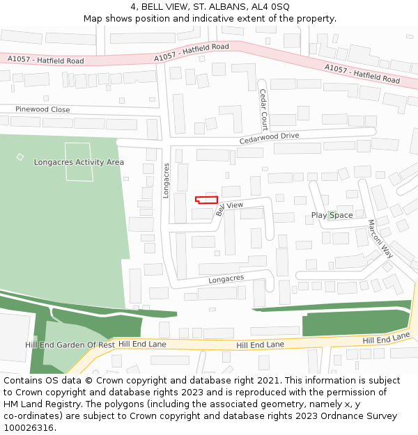 4, BELL VIEW, ST. ALBANS, AL4 0SQ: Location map and indicative extent of plot