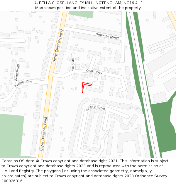 4, BELLA CLOSE, LANGLEY MILL, NOTTINGHAM, NG16 4HF: Location map and indicative extent of plot