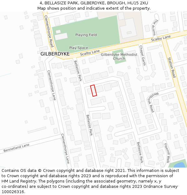 4, BELLASIZE PARK, GILBERDYKE, BROUGH, HU15 2XU: Location map and indicative extent of plot