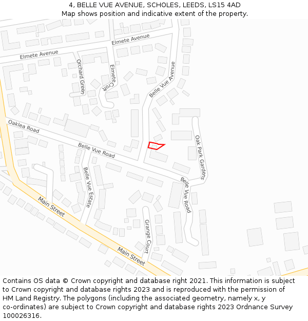 4, BELLE VUE AVENUE, SCHOLES, LEEDS, LS15 4AD: Location map and indicative extent of plot