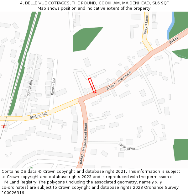 4, BELLE VUE COTTAGES, THE POUND, COOKHAM, MAIDENHEAD, SL6 9QF: Location map and indicative extent of plot