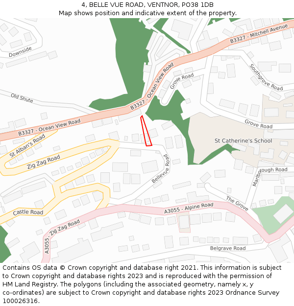 4, BELLE VUE ROAD, VENTNOR, PO38 1DB: Location map and indicative extent of plot