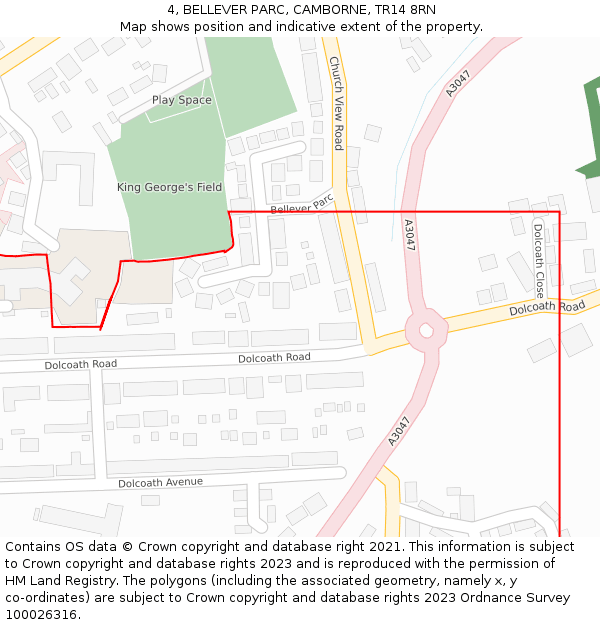 4, BELLEVER PARC, CAMBORNE, TR14 8RN: Location map and indicative extent of plot