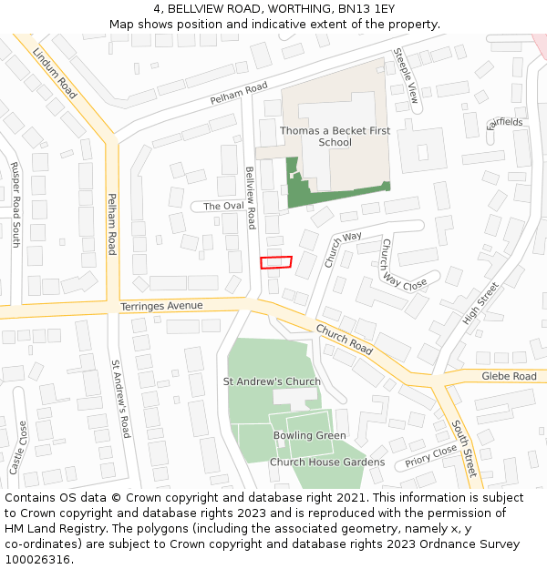 4, BELLVIEW ROAD, WORTHING, BN13 1EY: Location map and indicative extent of plot