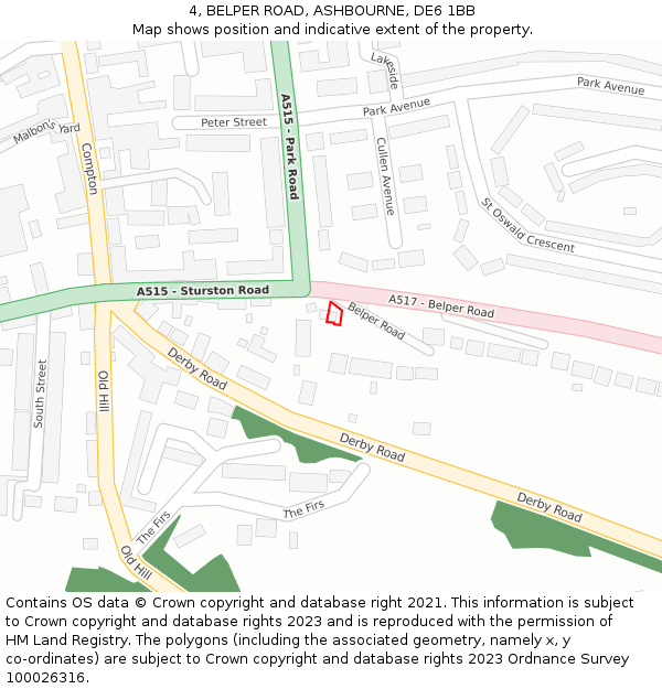 4, BELPER ROAD, ASHBOURNE, DE6 1BB: Location map and indicative extent of plot