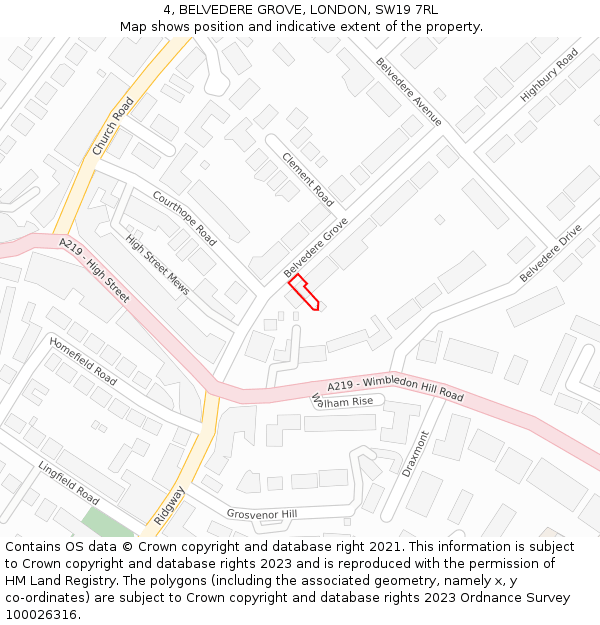 4, BELVEDERE GROVE, LONDON, SW19 7RL: Location map and indicative extent of plot