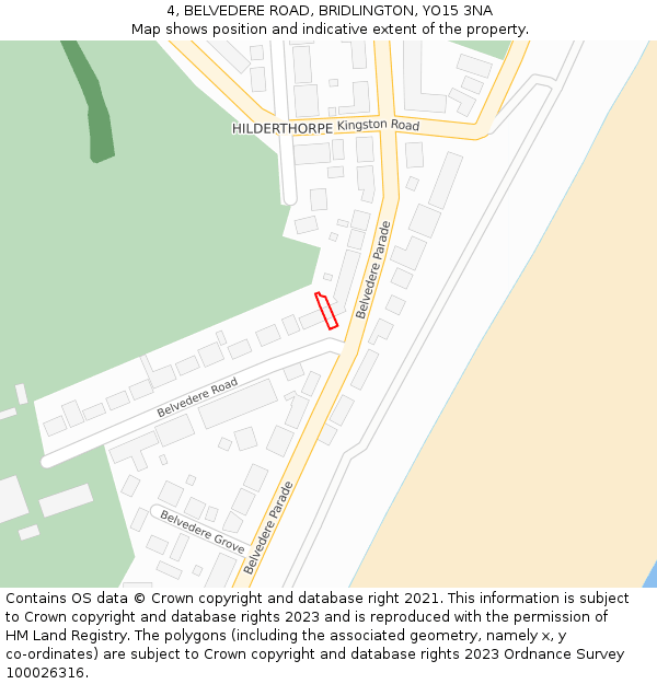 4, BELVEDERE ROAD, BRIDLINGTON, YO15 3NA: Location map and indicative extent of plot