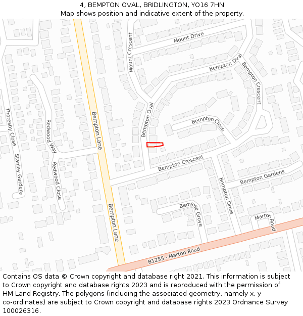 4, BEMPTON OVAL, BRIDLINGTON, YO16 7HN: Location map and indicative extent of plot