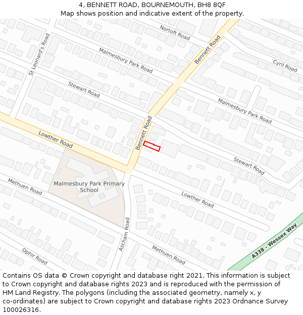 4, BENNETT ROAD, BOURNEMOUTH, BH8 8QF: Location map and indicative extent of plot