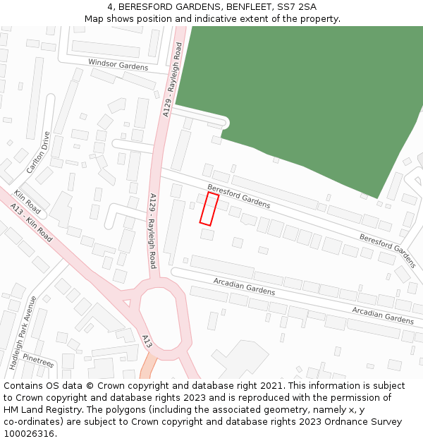 4, BERESFORD GARDENS, BENFLEET, SS7 2SA: Location map and indicative extent of plot