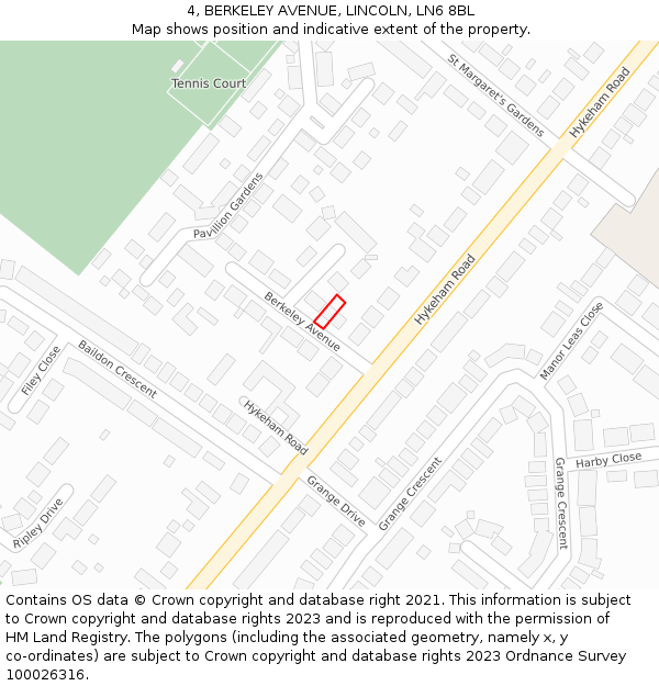 4, BERKELEY AVENUE, LINCOLN, LN6 8BL: Location map and indicative extent of plot