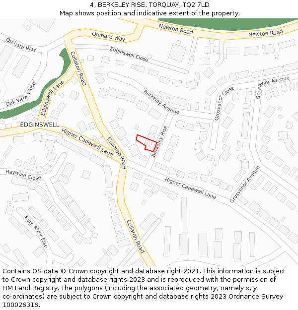 4, BERKELEY RISE, TORQUAY, TQ2 7LD: Location map and indicative extent of plot