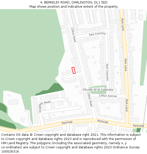 4, BERKELEY ROAD, DARLINGTON, DL1 5ED: Location map and indicative extent of plot