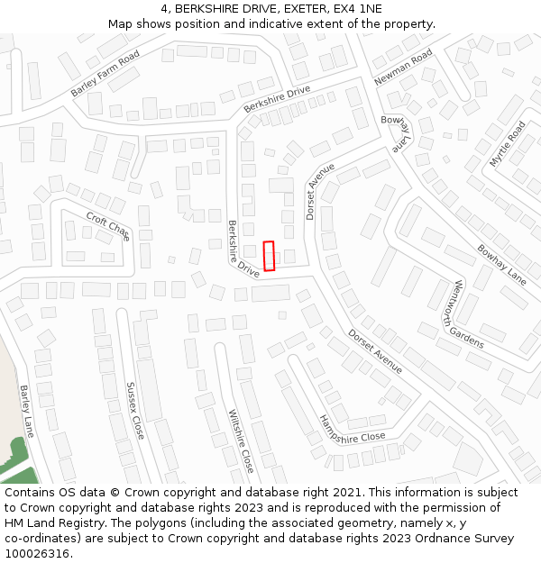 4, BERKSHIRE DRIVE, EXETER, EX4 1NE: Location map and indicative extent of plot