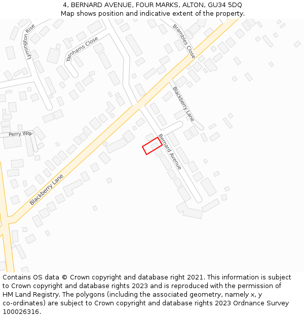 4, BERNARD AVENUE, FOUR MARKS, ALTON, GU34 5DQ: Location map and indicative extent of plot