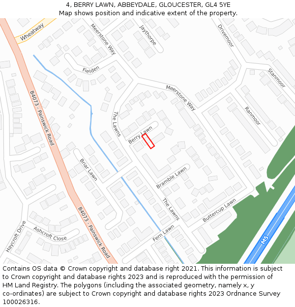 4, BERRY LAWN, ABBEYDALE, GLOUCESTER, GL4 5YE: Location map and indicative extent of plot