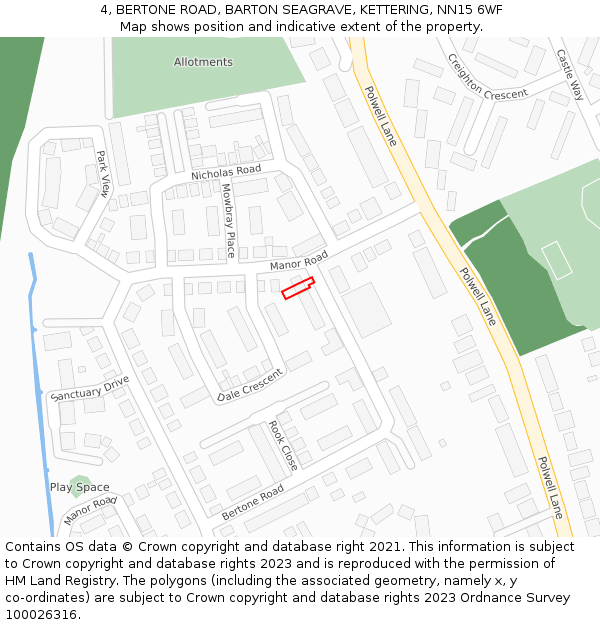 4, BERTONE ROAD, BARTON SEAGRAVE, KETTERING, NN15 6WF: Location map and indicative extent of plot