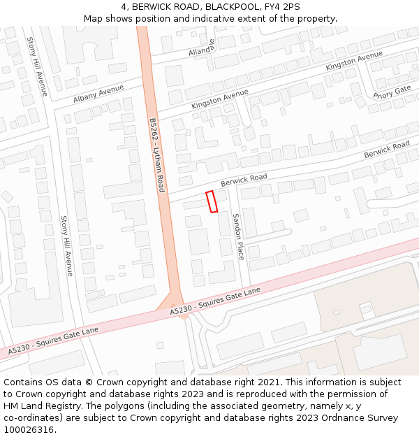 4, BERWICK ROAD, BLACKPOOL, FY4 2PS: Location map and indicative extent of plot