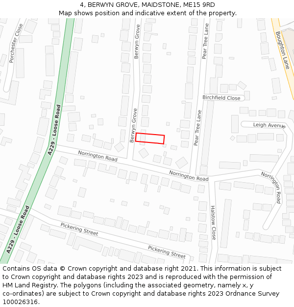 4, BERWYN GROVE, MAIDSTONE, ME15 9RD: Location map and indicative extent of plot