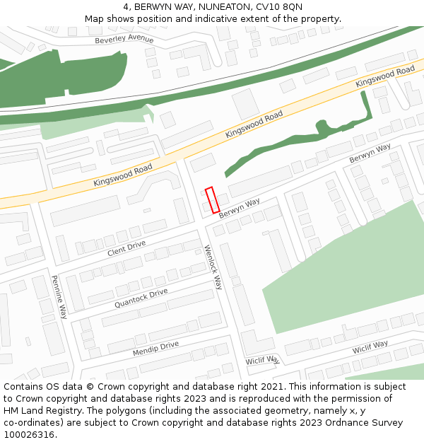 4, BERWYN WAY, NUNEATON, CV10 8QN: Location map and indicative extent of plot