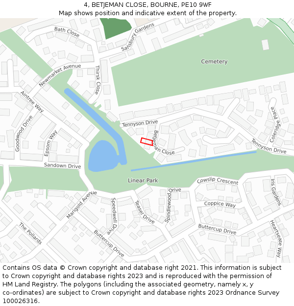 4, BETJEMAN CLOSE, BOURNE, PE10 9WF: Location map and indicative extent of plot