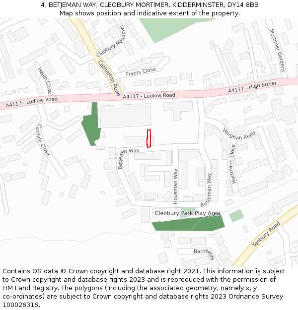 4, BETJEMAN WAY, CLEOBURY MORTIMER, KIDDERMINSTER, DY14 8BB: Location map and indicative extent of plot