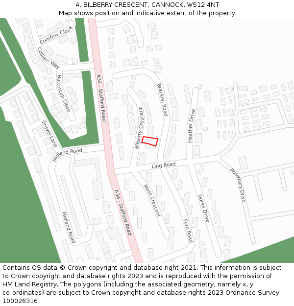 4, BILBERRY CRESCENT, CANNOCK, WS12 4NT: Location map and indicative extent of plot