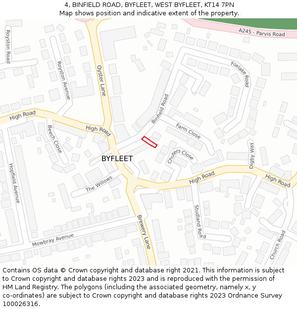 4, BINFIELD ROAD, BYFLEET, WEST BYFLEET, KT14 7PN: Location map and indicative extent of plot