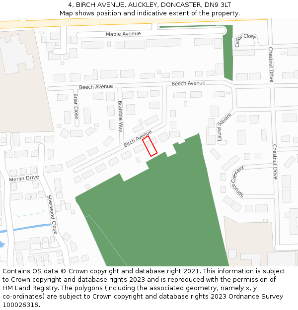 4, BIRCH AVENUE, AUCKLEY, DONCASTER, DN9 3LT: Location map and indicative extent of plot