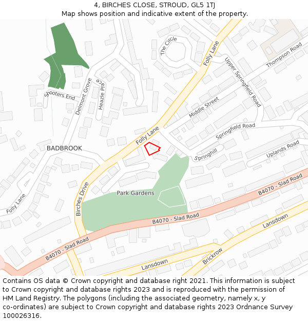 4, BIRCHES CLOSE, STROUD, GL5 1TJ: Location map and indicative extent of plot