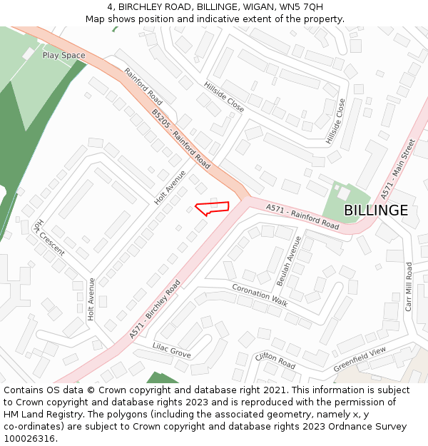 4, BIRCHLEY ROAD, BILLINGE, WIGAN, WN5 7QH: Location map and indicative extent of plot