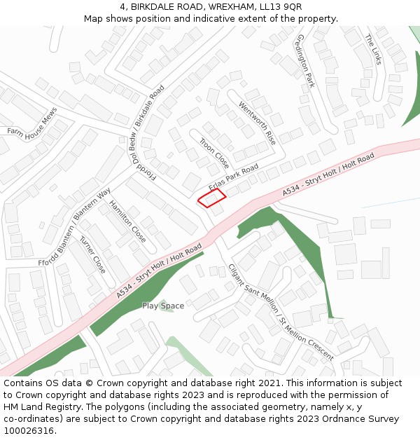 4, BIRKDALE ROAD, WREXHAM, LL13 9QR: Location map and indicative extent of plot