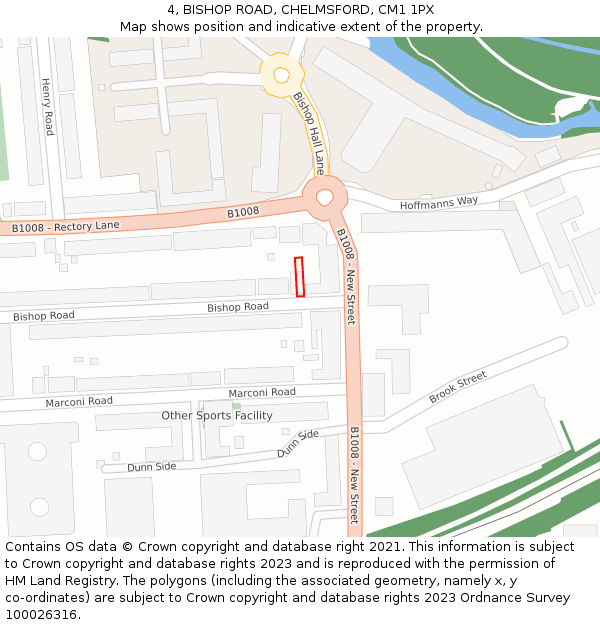 4, BISHOP ROAD, CHELMSFORD, CM1 1PX: Location map and indicative extent of plot