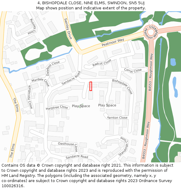 4, BISHOPDALE CLOSE, NINE ELMS, SWINDON, SN5 5UJ: Location map and indicative extent of plot