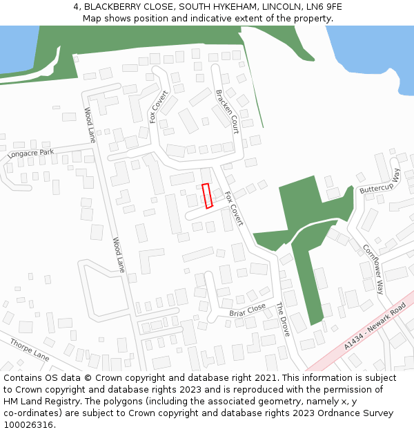 4, BLACKBERRY CLOSE, SOUTH HYKEHAM, LINCOLN, LN6 9FE: Location map and indicative extent of plot