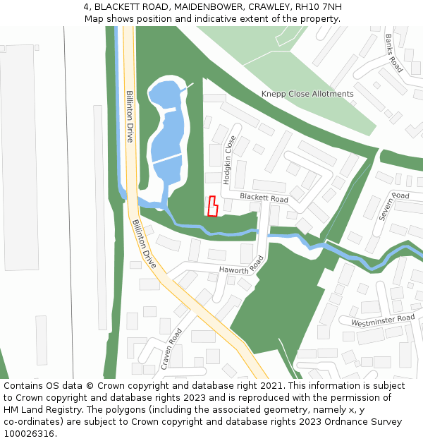 4, BLACKETT ROAD, MAIDENBOWER, CRAWLEY, RH10 7NH: Location map and indicative extent of plot