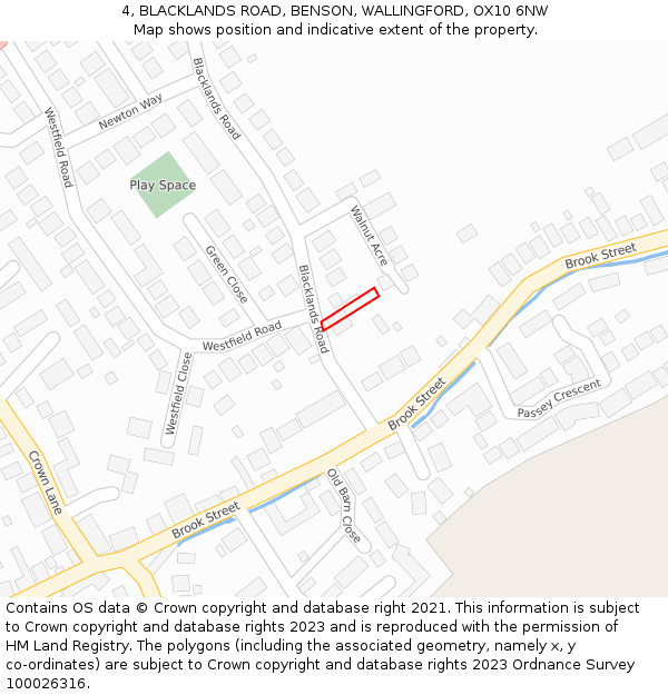 4, BLACKLANDS ROAD, BENSON, WALLINGFORD, OX10 6NW: Location map and indicative extent of plot