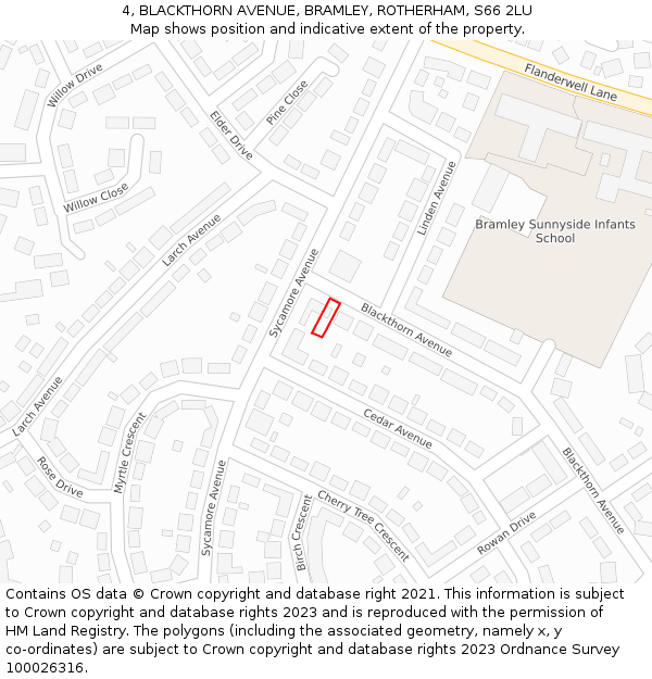 4, BLACKTHORN AVENUE, BRAMLEY, ROTHERHAM, S66 2LU: Location map and indicative extent of plot