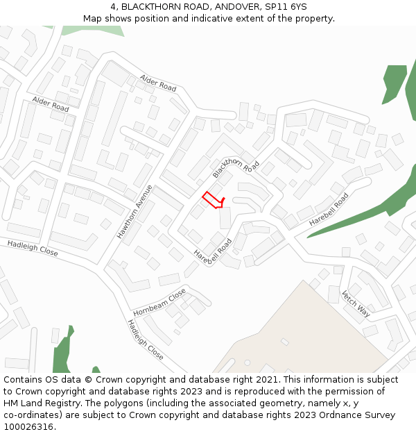 4, BLACKTHORN ROAD, ANDOVER, SP11 6YS: Location map and indicative extent of plot