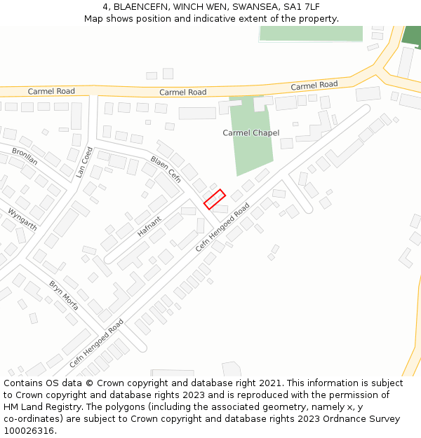 4, BLAENCEFN, WINCH WEN, SWANSEA, SA1 7LF: Location map and indicative extent of plot