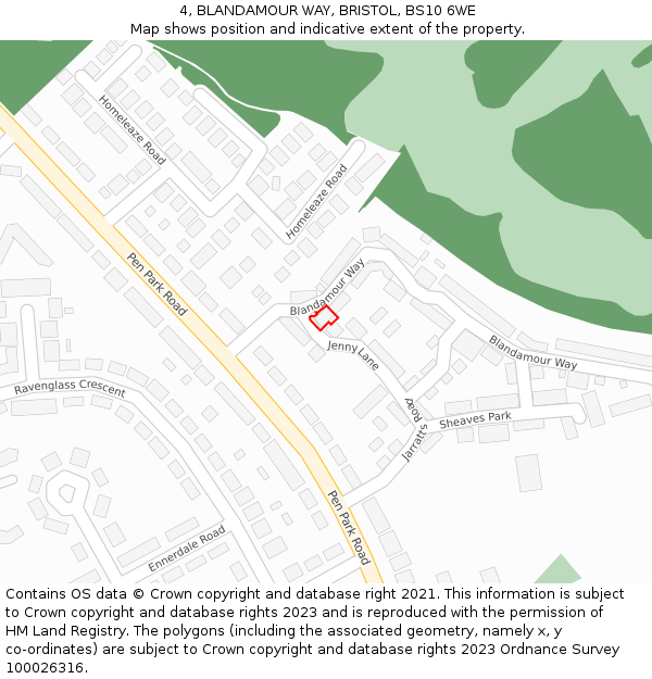 4, BLANDAMOUR WAY, BRISTOL, BS10 6WE: Location map and indicative extent of plot