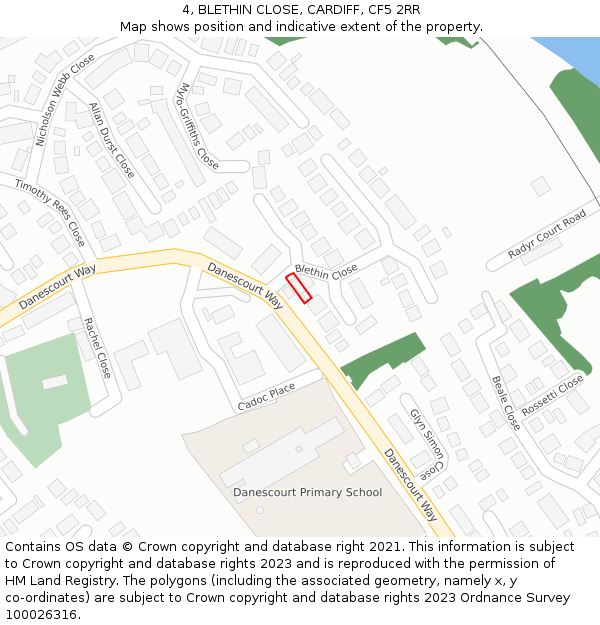 4, BLETHIN CLOSE, CARDIFF, CF5 2RR: Location map and indicative extent of plot