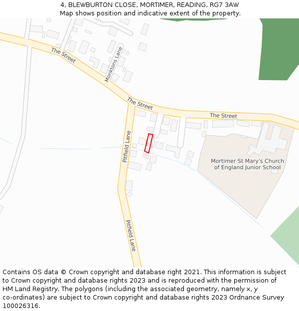 4, BLEWBURTON CLOSE, MORTIMER, READING, RG7 3AW: Location map and indicative extent of plot