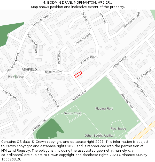 4, BODMIN DRIVE, NORMANTON, WF6 2RU: Location map and indicative extent of plot