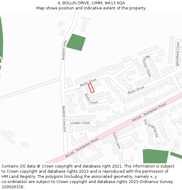 4, BOLLIN DRIVE, LYMM, WA13 9QA: Location map and indicative extent of plot